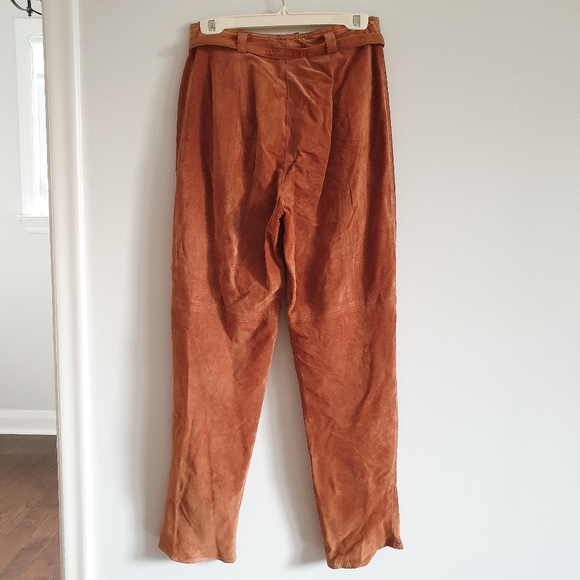 VINTAGE Camel Suede Trousers with Belt - Picture 2 of 5